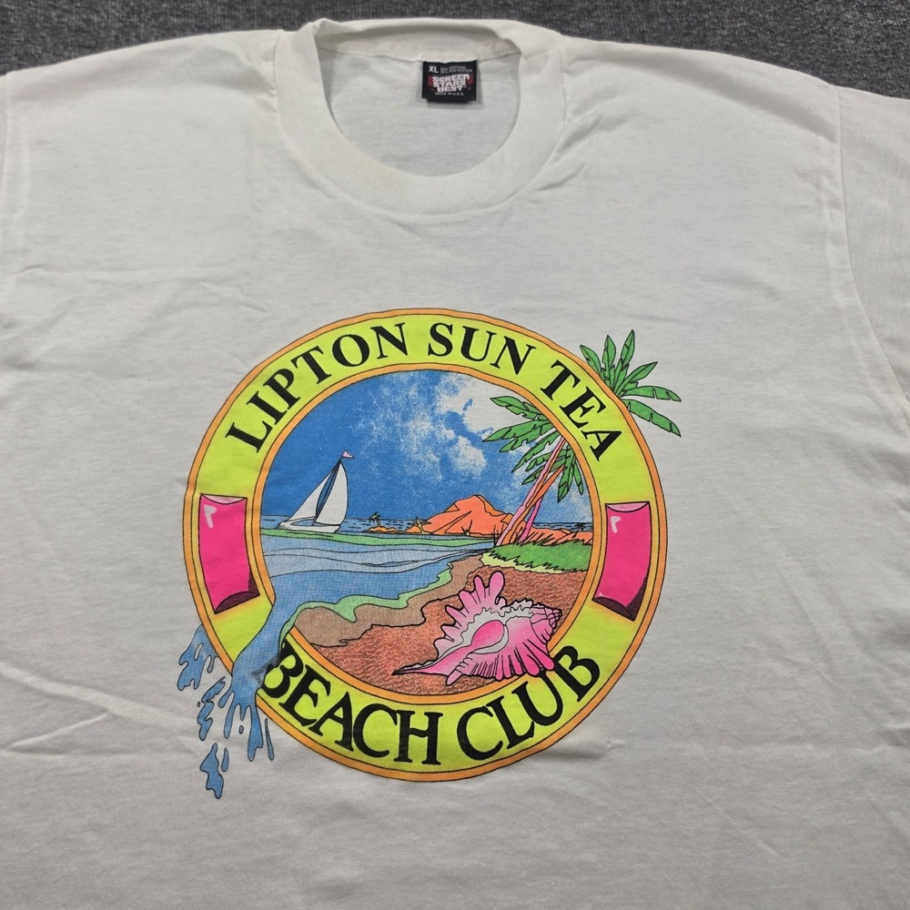 VINTAGE LIPTON SUN TEA BEACH CLUB SINGLE STITCH T SHIRT Size XL Screen Stars